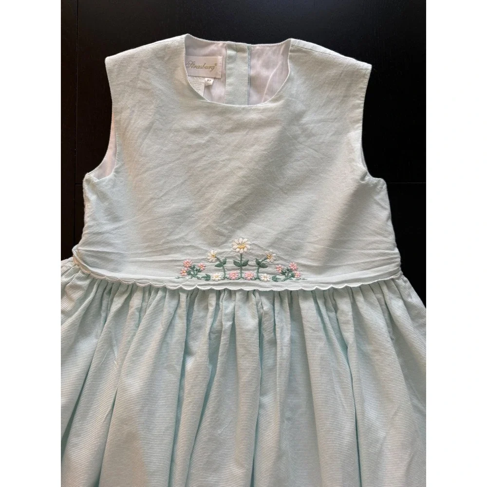 Strasburg Girls Embroidered Floral Dress Size 10 Mint Green Lined 100%‎ Cotton